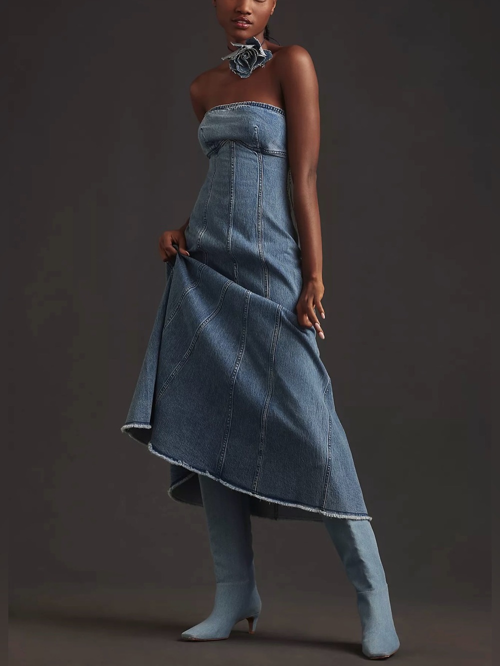 Pilcro Icon Fluted Denim Midi Dress